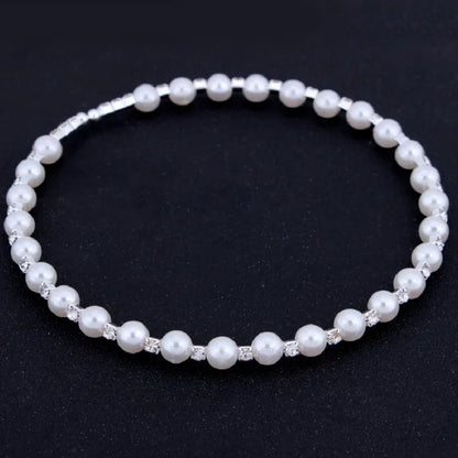 Wedding Bridal Jewelry Set String of Pearls Prom Silver Color Crystal Bracelet Necklace Earrings for Women jewellery sets