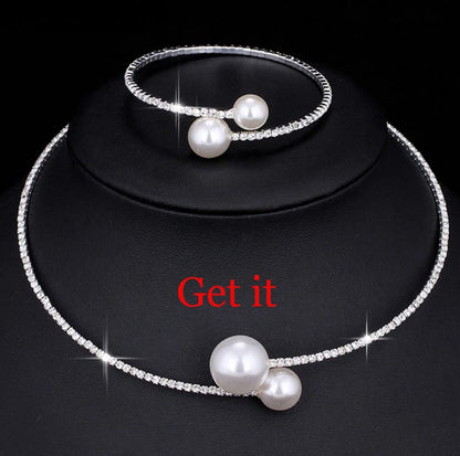 Wedding Bridal Jewelry Set String of Pearls Prom Silver Color Crystal Bracelet Necklace Earrings for Women jewellery sets