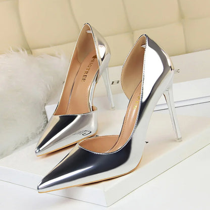 18188-1 Trendy High Heels Shoes for Women Slip-On Pointed Toed Shallow Mouth Stiletto Office Heels Pump Wedding Shoes for Bride