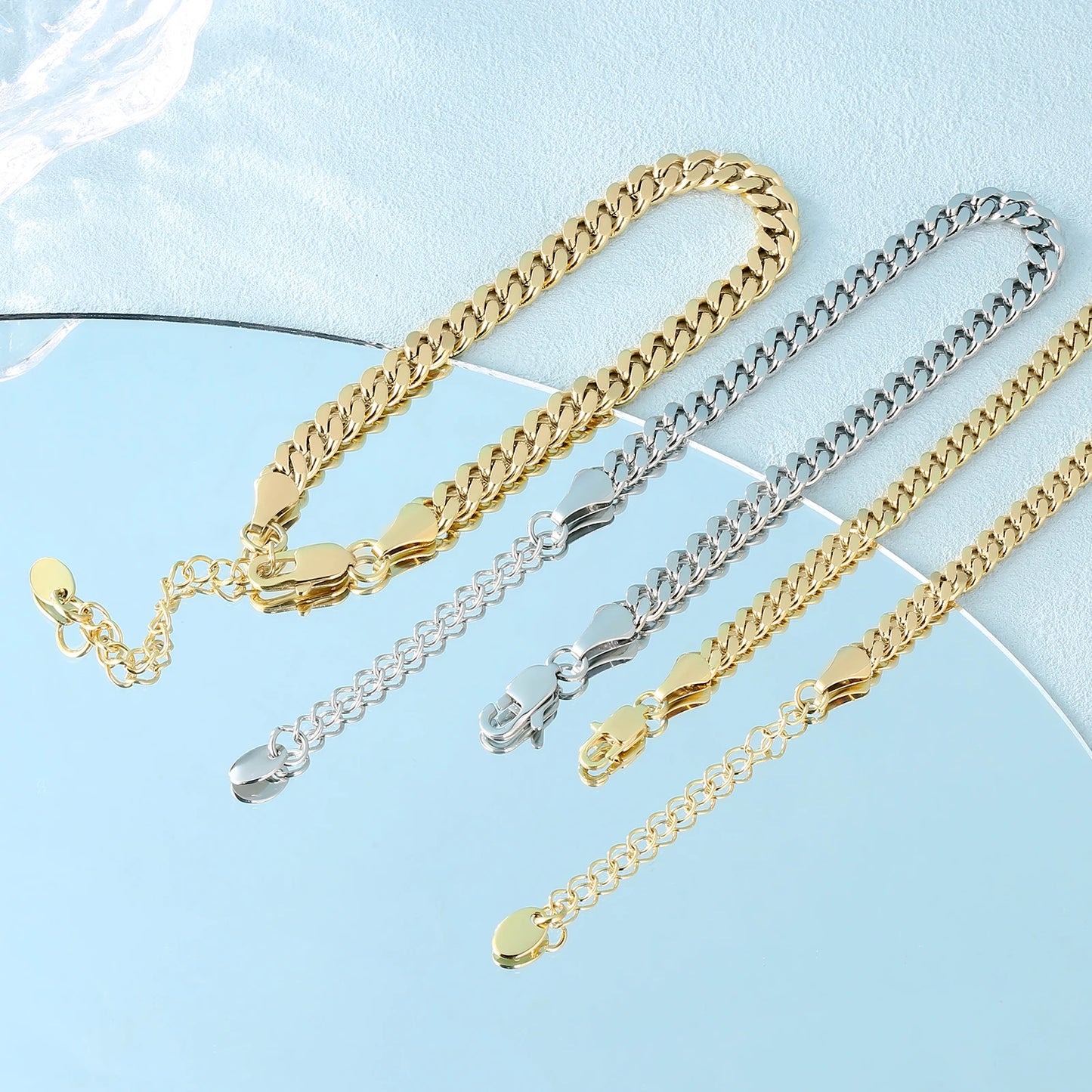 14K Gold Plated Flat Curb Link Ankle Bracelets Ladies Jewelry Gift Beach Summer Waterproof Chunky Cuban Chain Anklet for Women