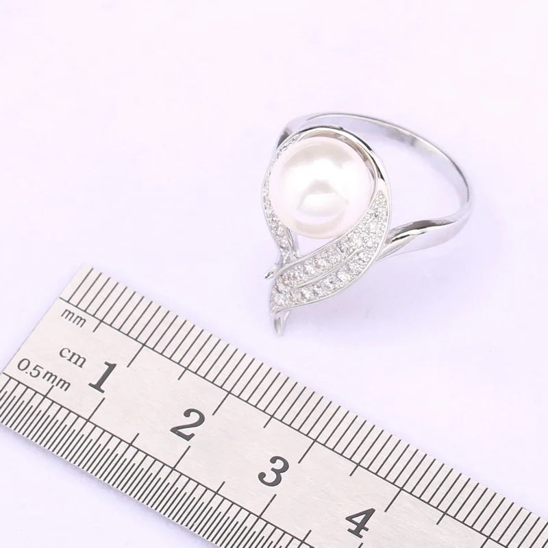 Natural White Pearl Necklace Set For Women Zircon Jewellery Sets Bracelet Earrings Rings Wedding Gift