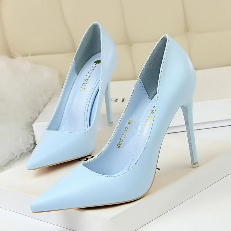 New Women Slippers Korean Fashion Simple Shallow Pointed Mouth Thin High Heel Sandals Mature Women Sandals