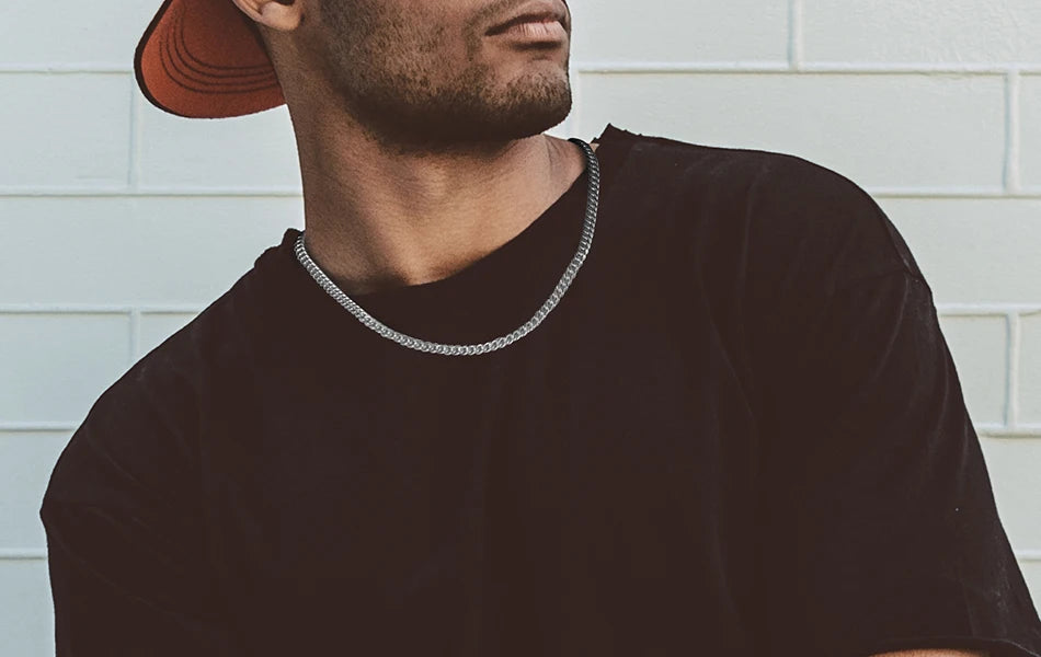 ORSA JEWELS 925 Sterling Silver Basic Punk Necklace for Men Women Curb Cuban Link Chain Chokers Vintage Punk Boy Male Gifts SC37