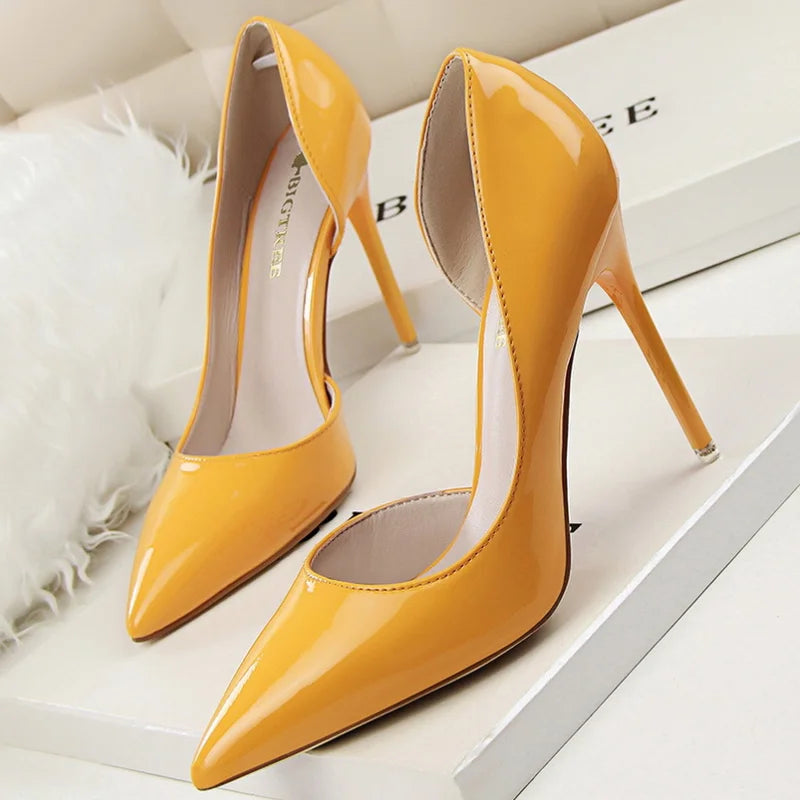 Candy Color Thin High Heels Pumps Shoes Woman Side Empty Stilettos Women Heels Shoes Party Office Wedding Shoes for Lady WSH4117