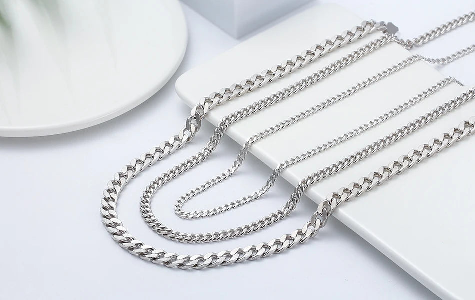 ORSA JEWELS 925 Sterling Silver Basic Punk Necklace for Men Women Curb Cuban Link Chain Chokers Vintage Punk Boy Male Gifts SC37