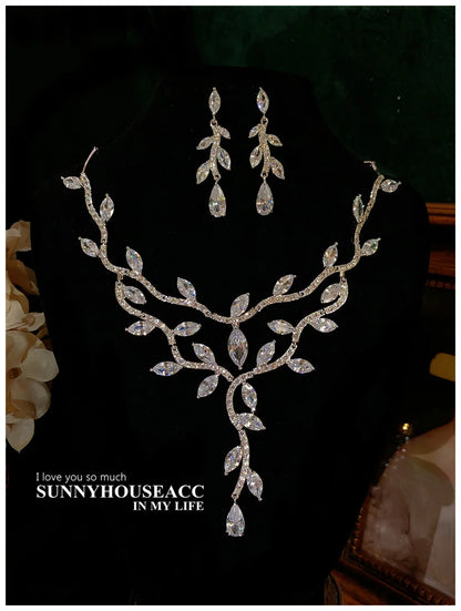 Fine Jewelry Sets For Women S925 Sterling Necklace Top Quality Floral Design Earrings Shinning Party Wedding Accessories Set