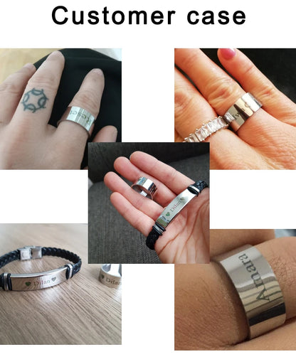 Punk SOS Custom logo Name Engrave Text Leather Bangle & Bracelet customize Stainless Steel Bracelets For Women Men ID Bracelet