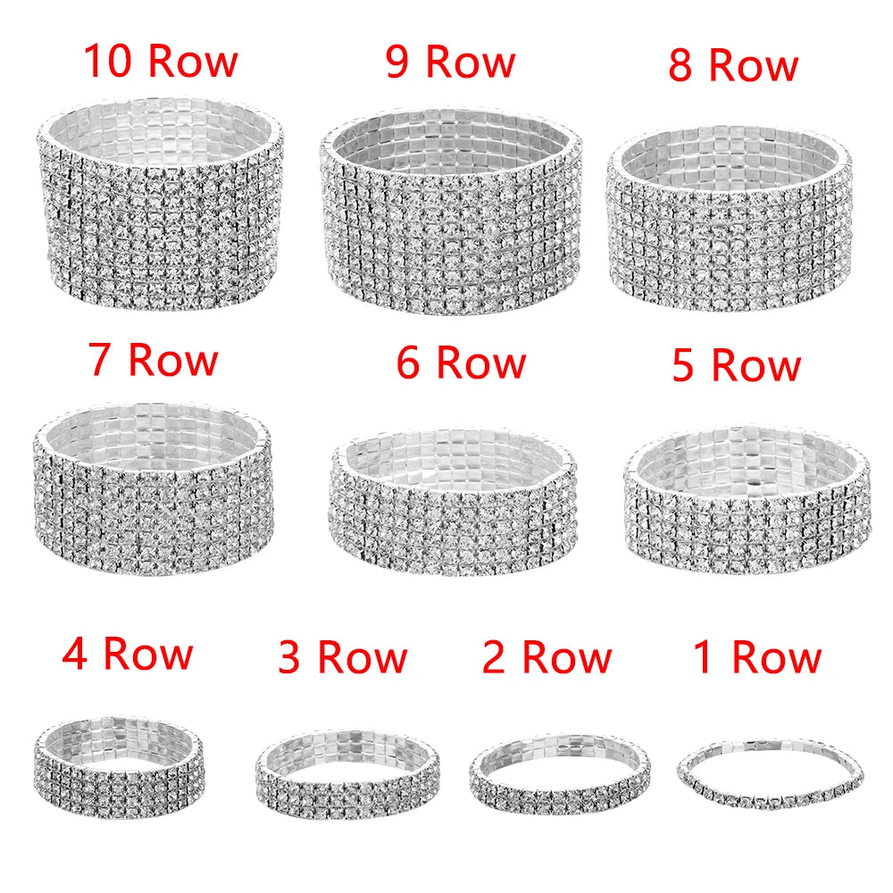 1 Pcs Shiny Bracelet for Women Crystal Rhinestone Stretch Bracelet Bangle Wristband Elastic Wedding Bridal Jewelry