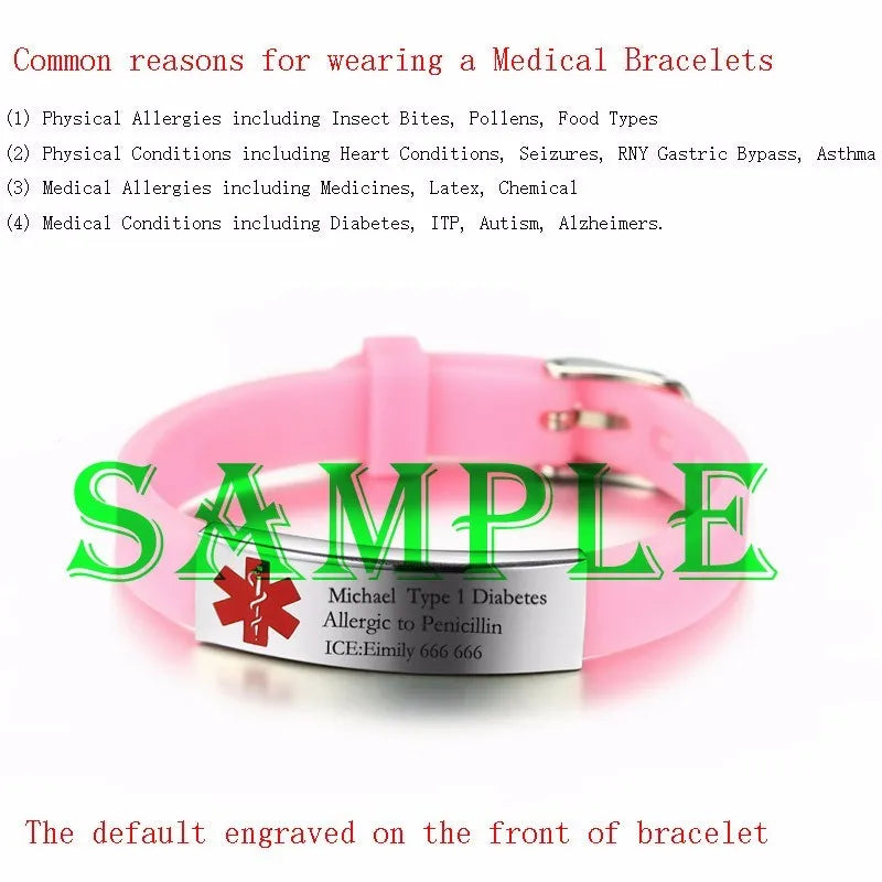 Vnox Engravable Medical Alert ID Bracelet DIABETES EPILEPSY ALZHEIMER'S ALLERGY SOS Women Men Personalized Jewelry