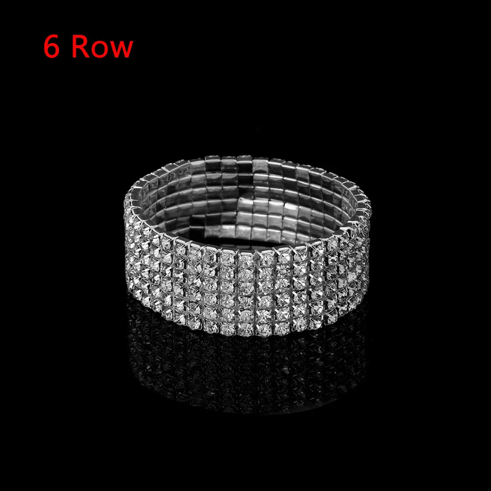 1 Pcs Shiny Bracelet for Women Crystal Rhinestone Stretch Bracelet Bangle Wristband Elastic Wedding Bridal Jewelry