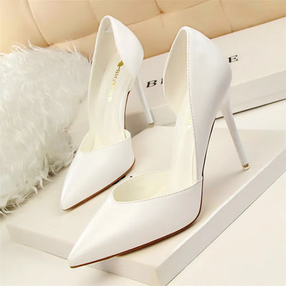 Soft PU Leather Show Thin Women Pumps Shallow Spring High Heels Pointed Toe Side Cut-Outs Ladies Party Shoes Office Fashion