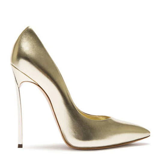 WETKISS Simple Design Slip on Ladies Dress Shoes Luxury Gold High Heel Shoes Steel Heel Fashion Women Pumps Shoes for Party