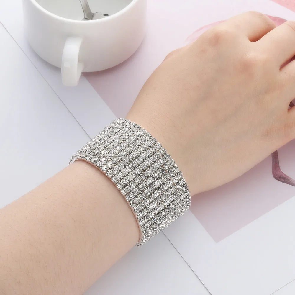 1 Pcs Shiny Bracelet for Women Crystal Rhinestone Stretch Bracelet Bangle Wristband Elastic Wedding Bridal Jewelry