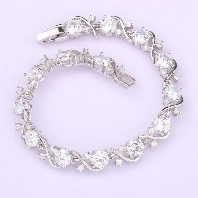 Natural White Pearl Necklace Set For Women Zircon Jewellery Sets Bracelet Earrings Rings Wedding Gift