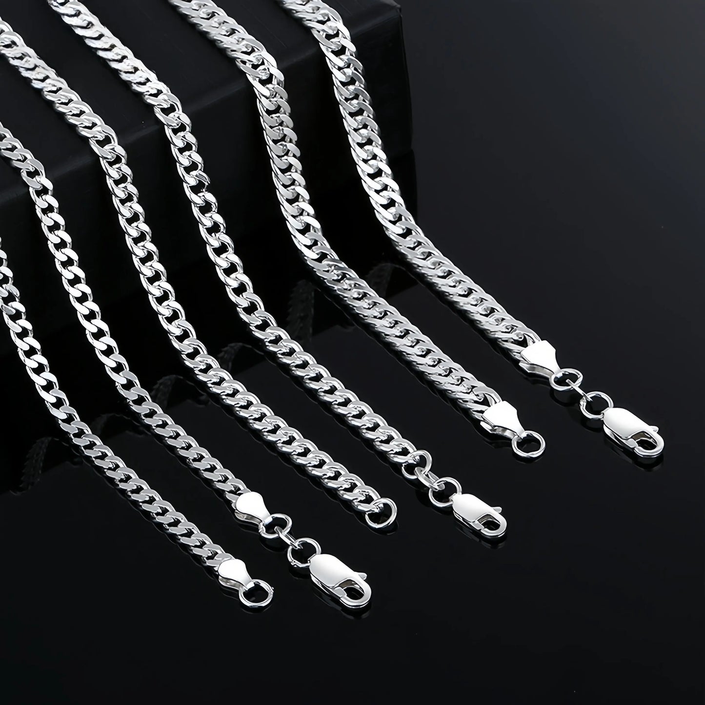 Sterling Silver 925 Chain Jewelry 1mm 1.5mm Rhodium Gold Plate Laminated Miami Cuban Link Chain Necklace for Men Women