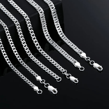Sterling Silver 925 Chain Jewelry 1mm 1.5mm Rhodium Gold Plate Laminated Miami Cuban Link Chain Necklace for Men Women