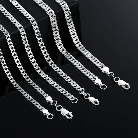 Sterling Silver 925 Chain Jewelry 1mm 1.5mm Rhodium Gold Plate Laminated Miami Cuban Link Chain Necklace for Men Women