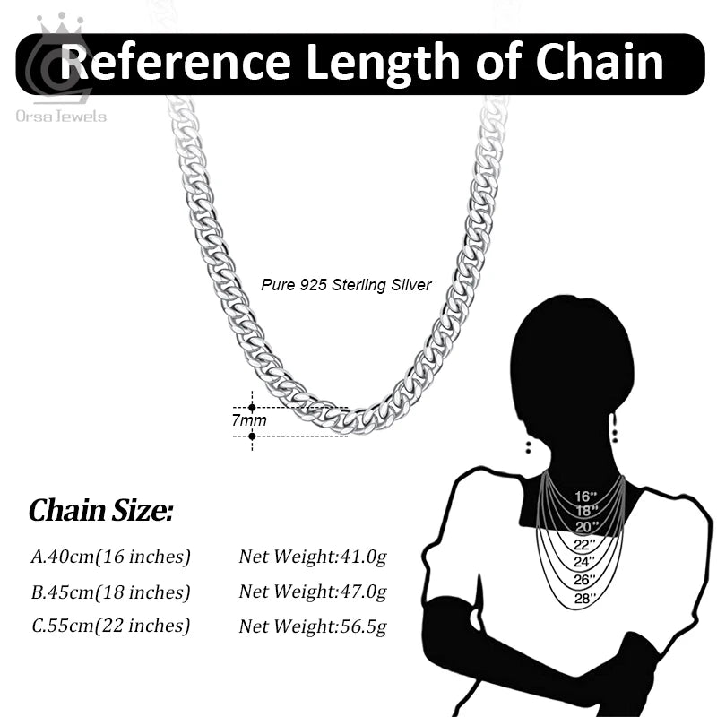 ORSA JEWELS 925 Sterling Silver Basic Punk Necklace for Men Women Curb Cuban Link Chain Chokers Vintage Punk Boy Male Gifts SC37