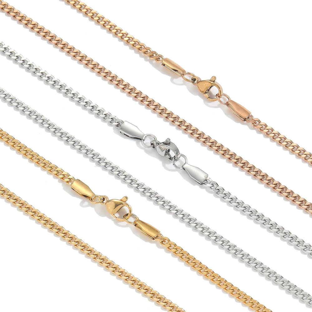 SC013  3mm Stainless Steel Cuban Link Chain Hip Hop Chain Necklace