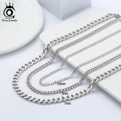 ORSA JEWELS 925 Sterling Silver Basic Punk Necklace for Men Women Curb Cuban Link Chain Chokers Vintage Punk Boy Male Gifts SC37