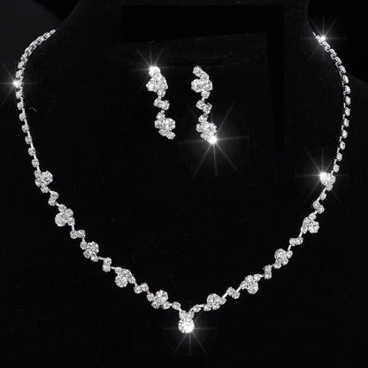 Women Fashion Necklace Earrings Set Rhinestone Wedding Accessories Bridal Lady Dangle Earring Pendant Elegant Jewellery Sets