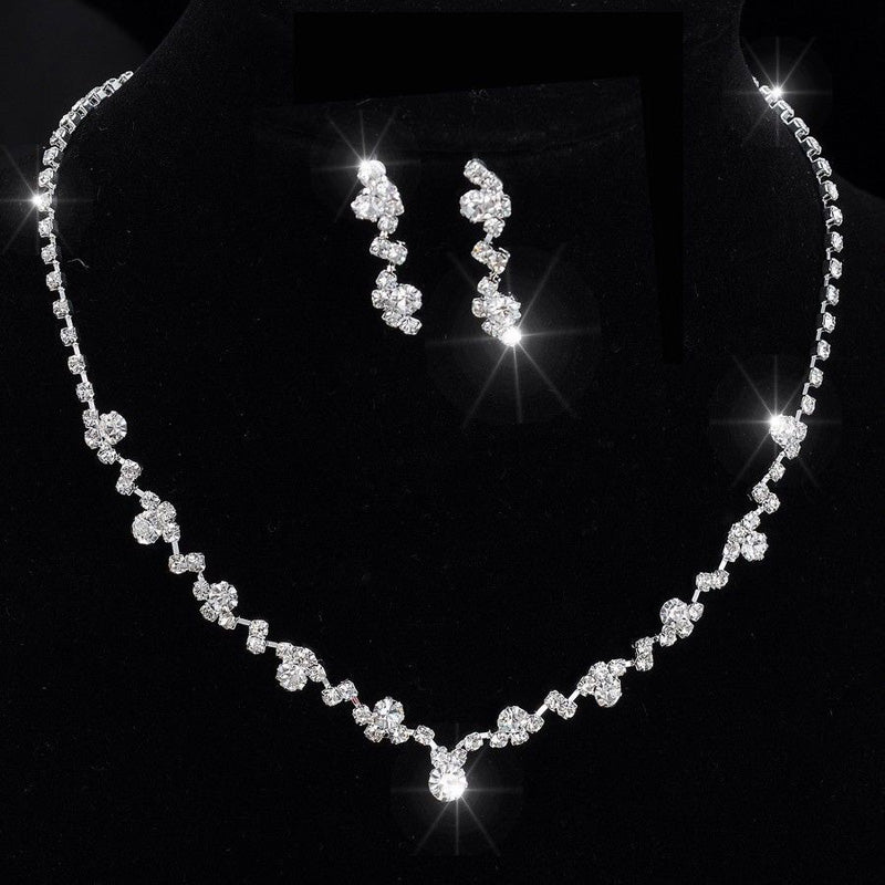 Women Fashion Necklace Earrings Set Rhinestone Wedding Accessories Bridal Lady Dangle Earring Pendant Elegant Jewellery Sets