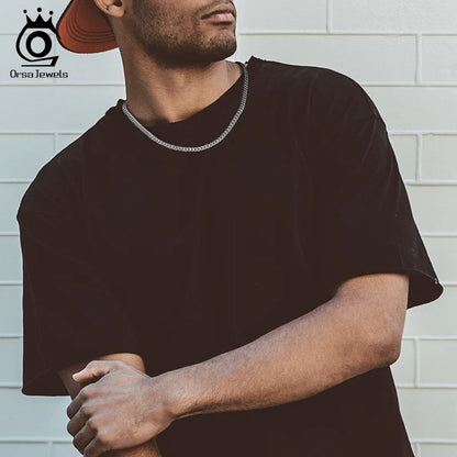 ORSA JEWELS 925 Sterling Silver Basic Punk Necklace for Men Women Curb Cuban Link Chain Chokers Vintage Punk Boy Male Gifts SC37