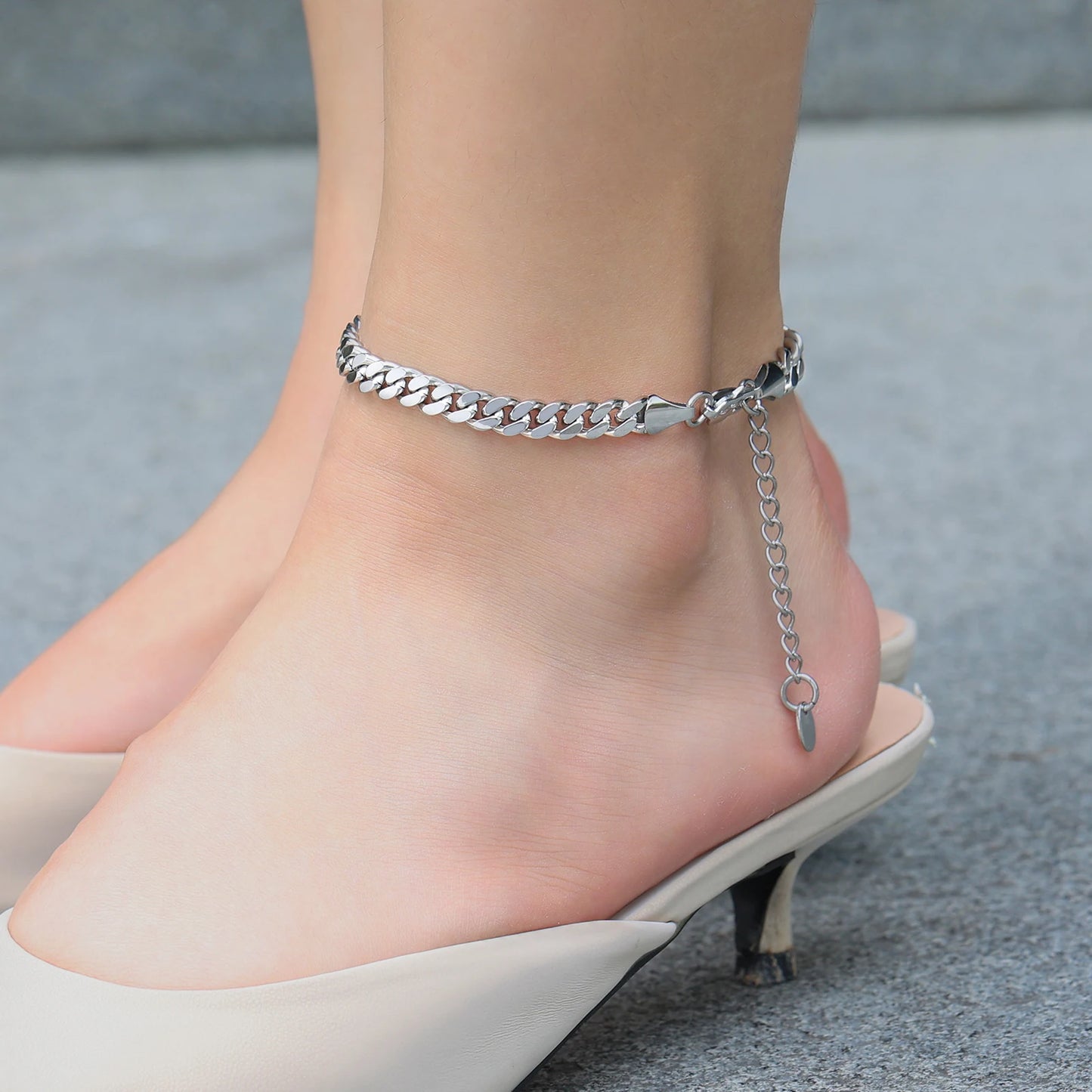 14K Gold Plated Flat Curb Link Ankle Bracelets Ladies Jewelry Gift Beach Summer Waterproof Chunky Cuban Chain Anklet for Women