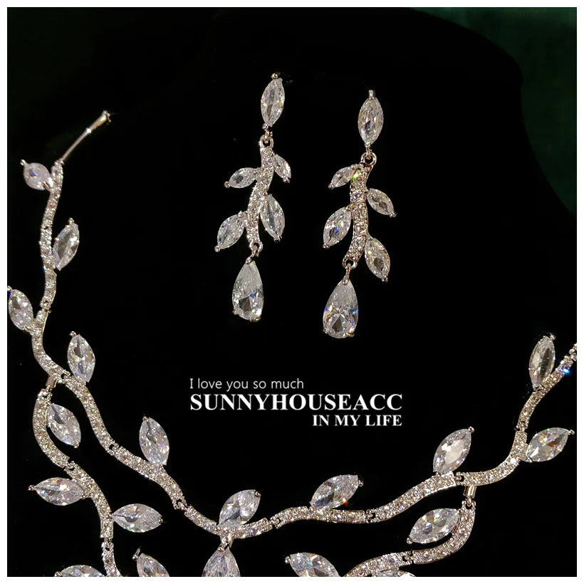 Fine Jewelry Sets For Women S925 Sterling Necklace Top Quality Floral Design Earrings Shinning Party Wedding Accessories Set