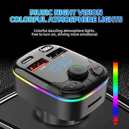 Car Charger FM Transmitter Bluetooth 5.0 PD Type-C Dual USB Ambient Player Handsfree MP3 Charger Type-C Wireless Light