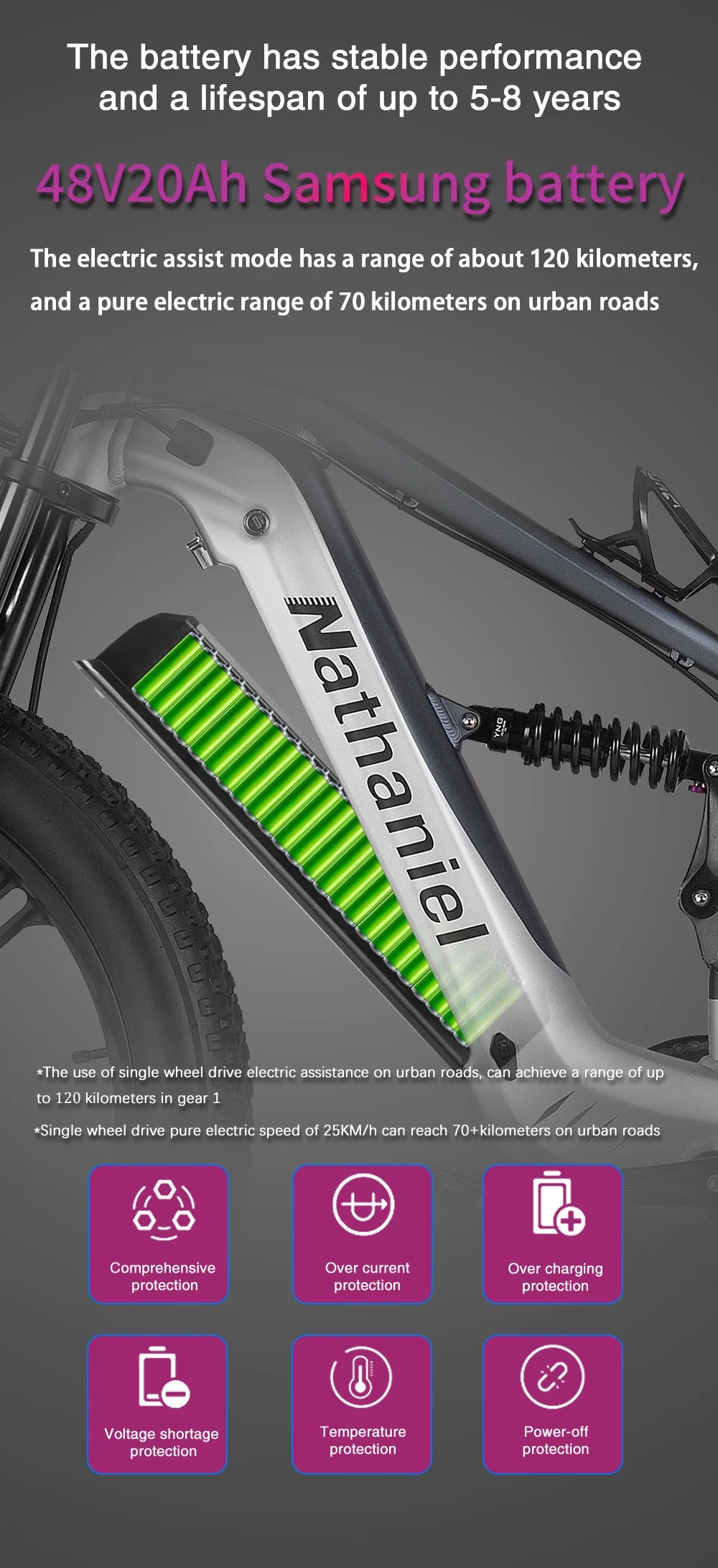 Nathaniel SYR09 adult electric bike, Dual motor 2000W,26*4.0Fat tires,48V20Ah,55KM/H, All terrain off-road E-bike