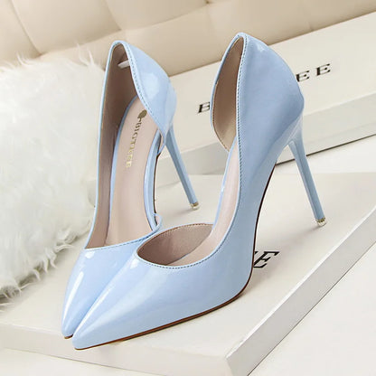Women 7.5cm 10.5cm High Heels Yellow Pumps Office Stiletto Wedding Bridal Scarpins Short Heels Lady Hollow Party Shoes