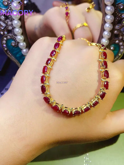 Exquisite red ruby bracelet for women, 925 sterling silver, new stylish classic design, vibrant gemstone colors, finely crafted