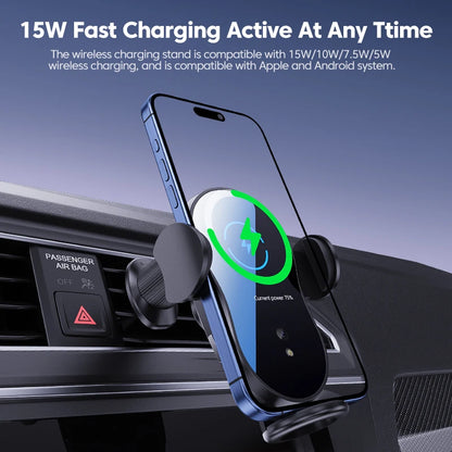 Wireless 15W Car Charger Air Vent Phone Holder 360 Ritation AdjustmentSuper Fast Charging Station for iPhone 16 15 14 13 12