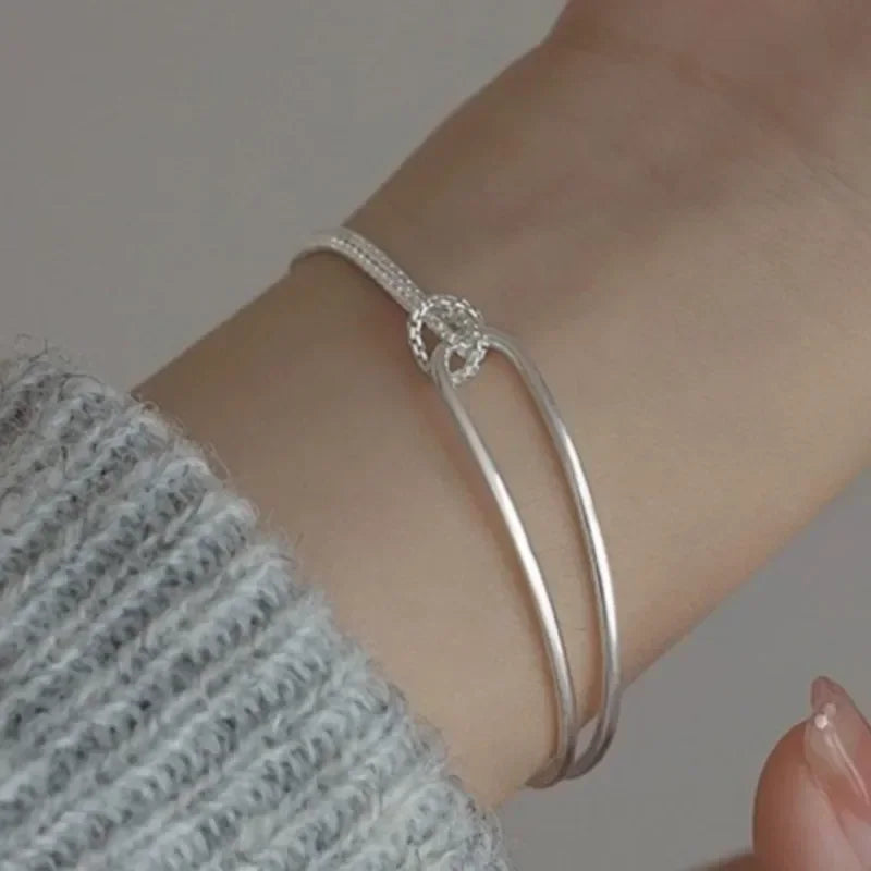 Elegant Minimalist Design Bracelet for Women Ladies Geometric Double Layered Knotted Lines Handmade Chain Jewelry Gifts