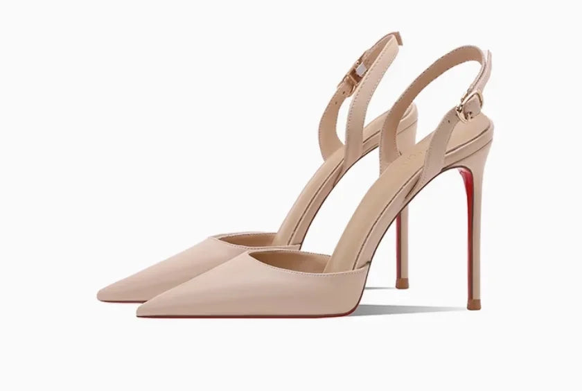 White patent leather toe back empty strap sandals for women, pointed thin heels, shallow mouth, high heels, single shoes