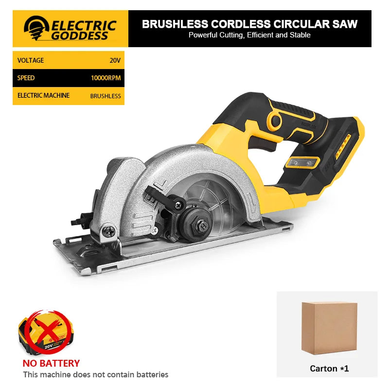 Electric Goddess 5in Brushless Electric Circular Saw ﻿For Dewalt 20V Battery ﻿Cordless 1000W Handheld Woodwork Saw Power Tool ﻿