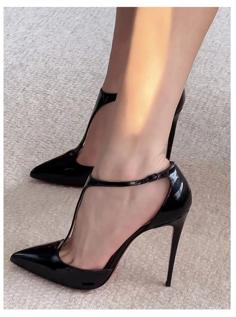 New T-shaped hollow high heels with toe caps, sandals with thin heels and pointed hollow out shallow mouth single shoes