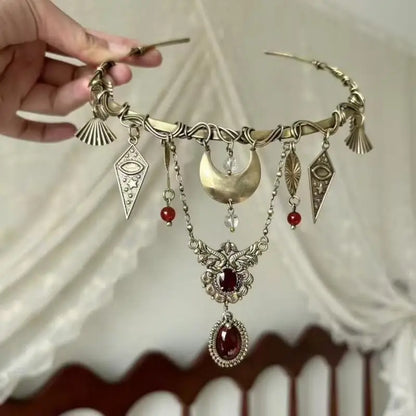 Glamorous Choker with Vintage Appeal; Red Crystal Moon Geometric Pendant Design; Women's Daily, Prom, Date Night Jewellery.