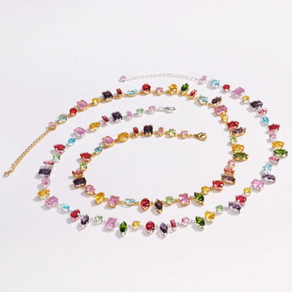 18K Golden Plated New Luxury Colourful Crystal Zircon Necklace For Women Fashion Party Jewelry Accessories Ladies Jewellery