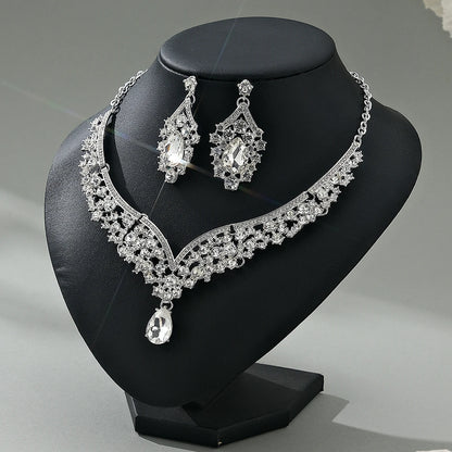 European-Style Bridal Jewelry Set Baroque Crystal Pendant Grand Necklace and Earrings Set Banquet Fashion Jewelry for Women