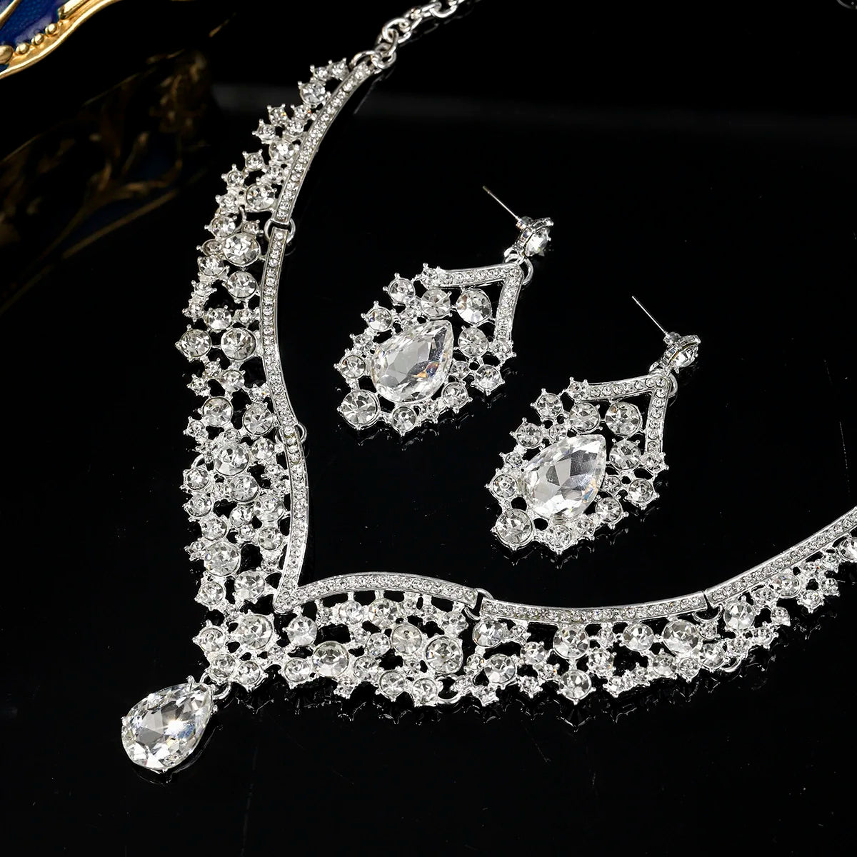 European-Style Bridal Jewelry Set Baroque Crystal Pendant Grand Necklace and Earrings Set Banquet Fashion Jewelry for Women