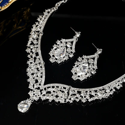European-Style Bridal Jewelry Set Baroque Crystal Pendant Grand Necklace and Earrings Set Banquet Fashion Jewelry for Women