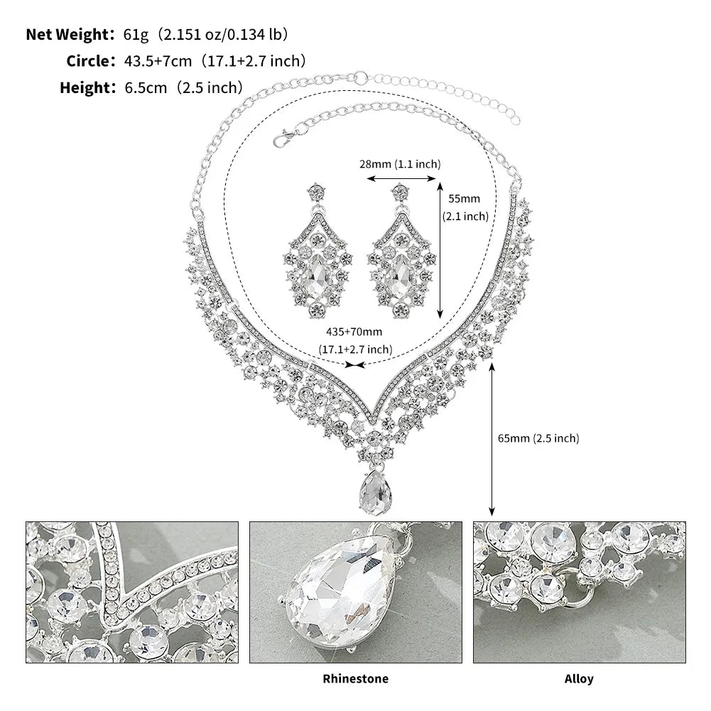 European-Style Bridal Jewelry Set Baroque Crystal Pendant Grand Necklace and Earrings Set Banquet Fashion Jewelry for Women