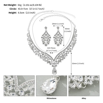 European-Style Bridal Jewelry Set Baroque Crystal Pendant Grand Necklace and Earrings Set Banquet Fashion Jewelry for Women