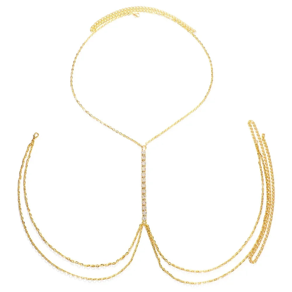 Simple Chest Chain Jewellery Harness Rhinestone Bra Bikini for Women Belly Waist Chain Body Sexy Lingerie Luxury Top Gift