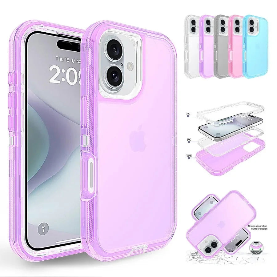 3 IN1 For iPhone 17 16E 15 14 16 PLUS 11 17 Pro MAX MINI 17 Air Phone Case Heavy Duty Hybrid Rugged Shockproof Armor Hard Cover