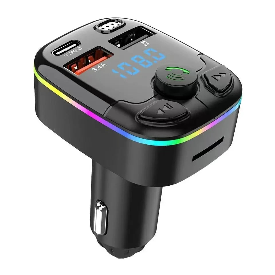 Car Charger FM Transmitter Bluetooth 5.0 PD Type-C Dual USB Ambient Player Handsfree MP3 Charger Type-C Wireless Light