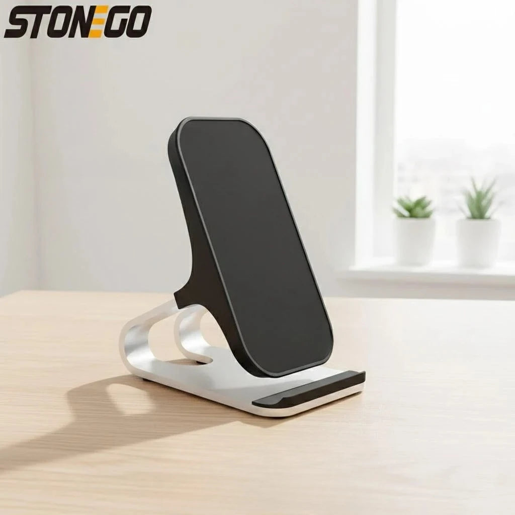 10W Qi Fast Wireless Charger Mount 2 Coils Anti-Slip Rubber Case Friendly Type-C Input Pad
