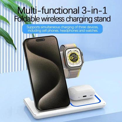 Dock Station Charge Foldable Wireless Charger Stand 3 in 1 LED Wireless Charger